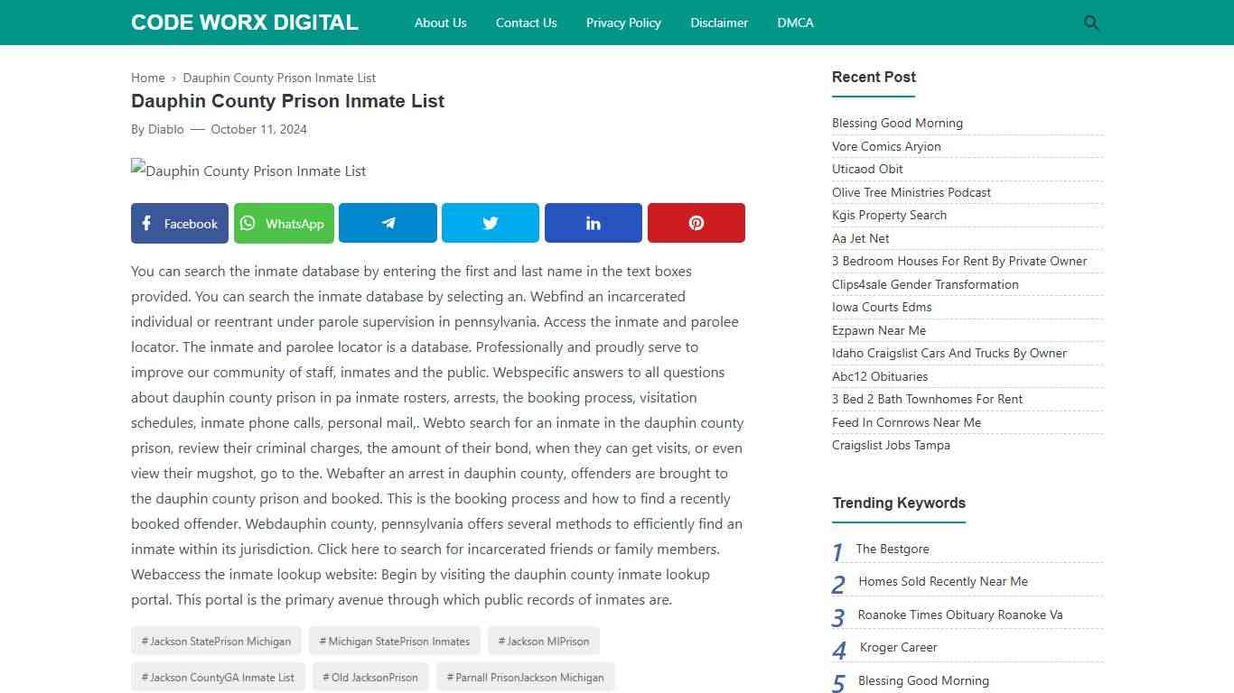 Dauphin County Prison Inmate List - Code Worx Digital